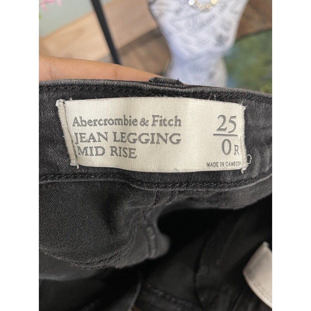 Abercrombie & Fitch Legging Jeans Black Distressed Mid Rise Skinny Size 25R - Picture 9 of 9